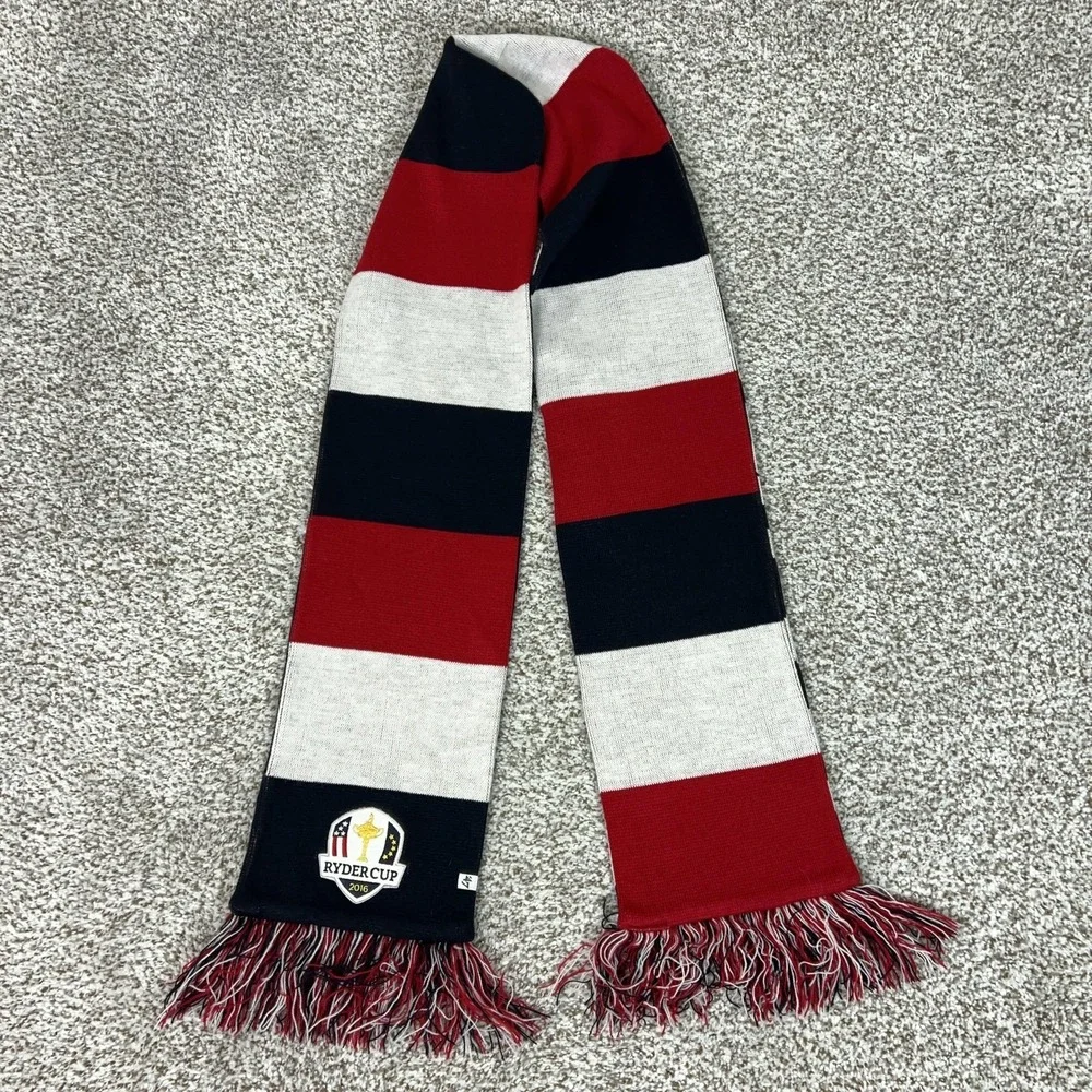 Ryder Cup Scarf Mens Womens Red Navy White Golf 2016 Striped Knit Fringe Winter